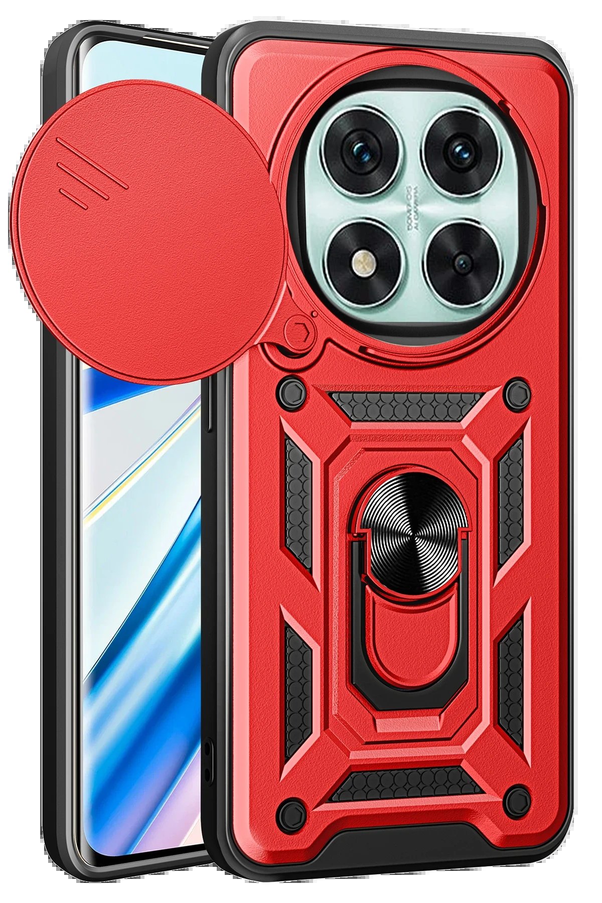 Xiaomi Redmi Note 14 Pro 4G Kılıf Pars Lens Yüzüklü Silikon - Kırmızı-(5796)