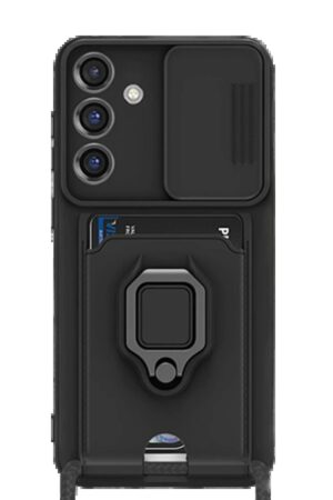 Samsung Galaxy S25 Plus Kılıf Zuma Kartvizitli Yüzüklü Silikon - Siyah-(5796)