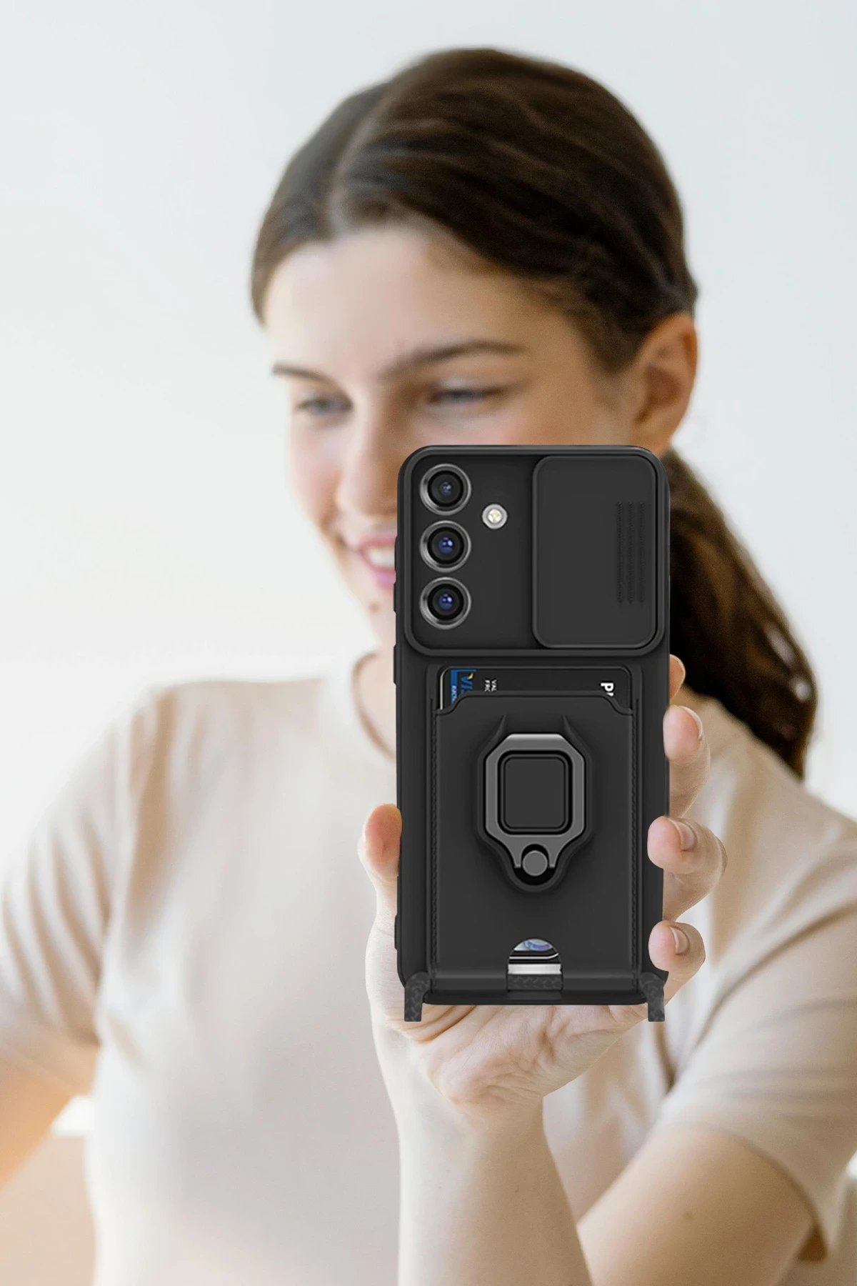 Samsung Galaxy S25 Plus Kılıf Zuma Kartvizitli Yüzüklü Silikon - Lacivert-(5796) - Görsel 4