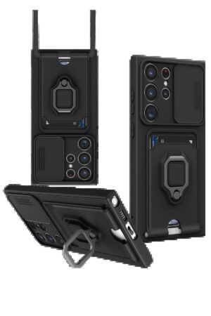 Samsung Galaxy S25 Ultra Kılıf Zuma Kartvizitli Yüzüklü Silikon - Siyah-(5796)