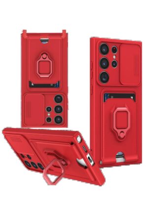 Samsung Galaxy S25 Ultra Kılıf Zuma Kartvizitli Yüzüklü Silikon - Kırmızı-(5796)