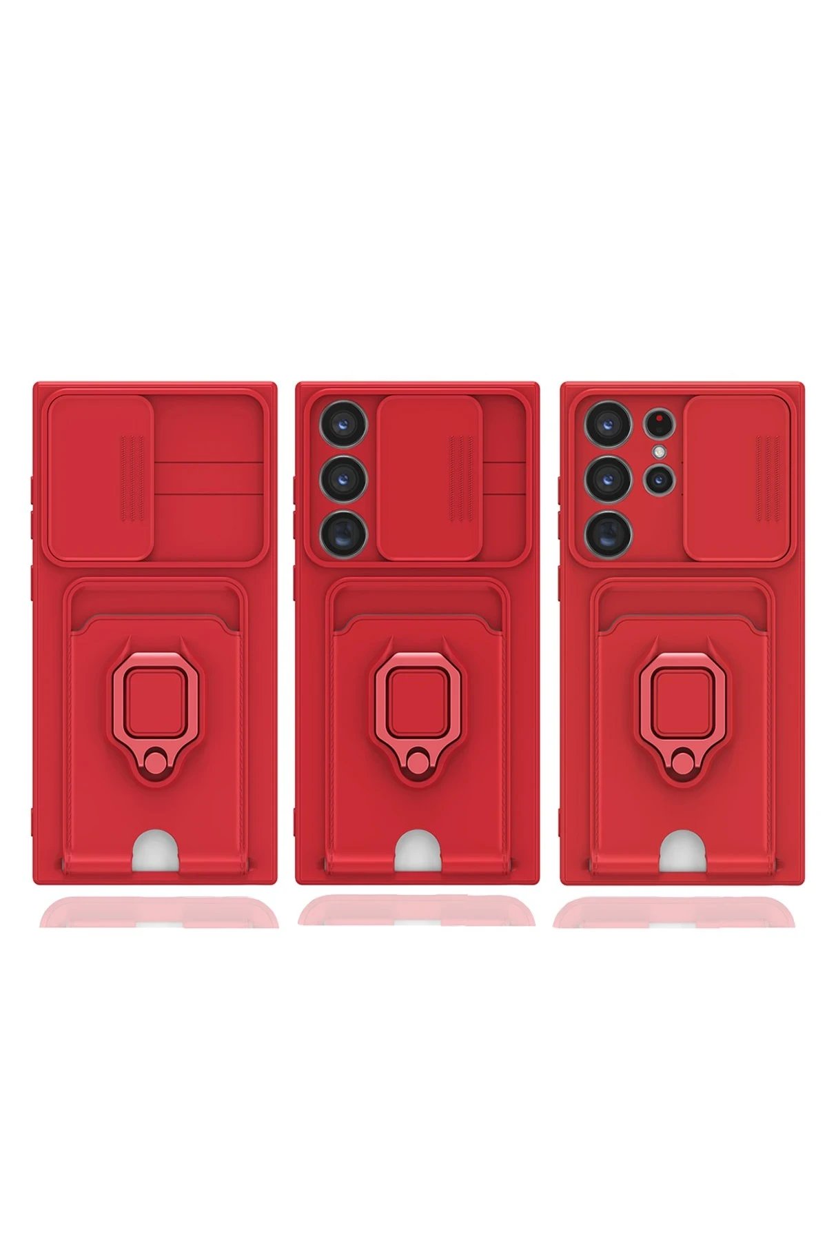 Samsung Galaxy S25 Ultra Kılıf Zuma Kartvizitli Yüzüklü Silikon - Kırmızı-(5796) - Görsel 2