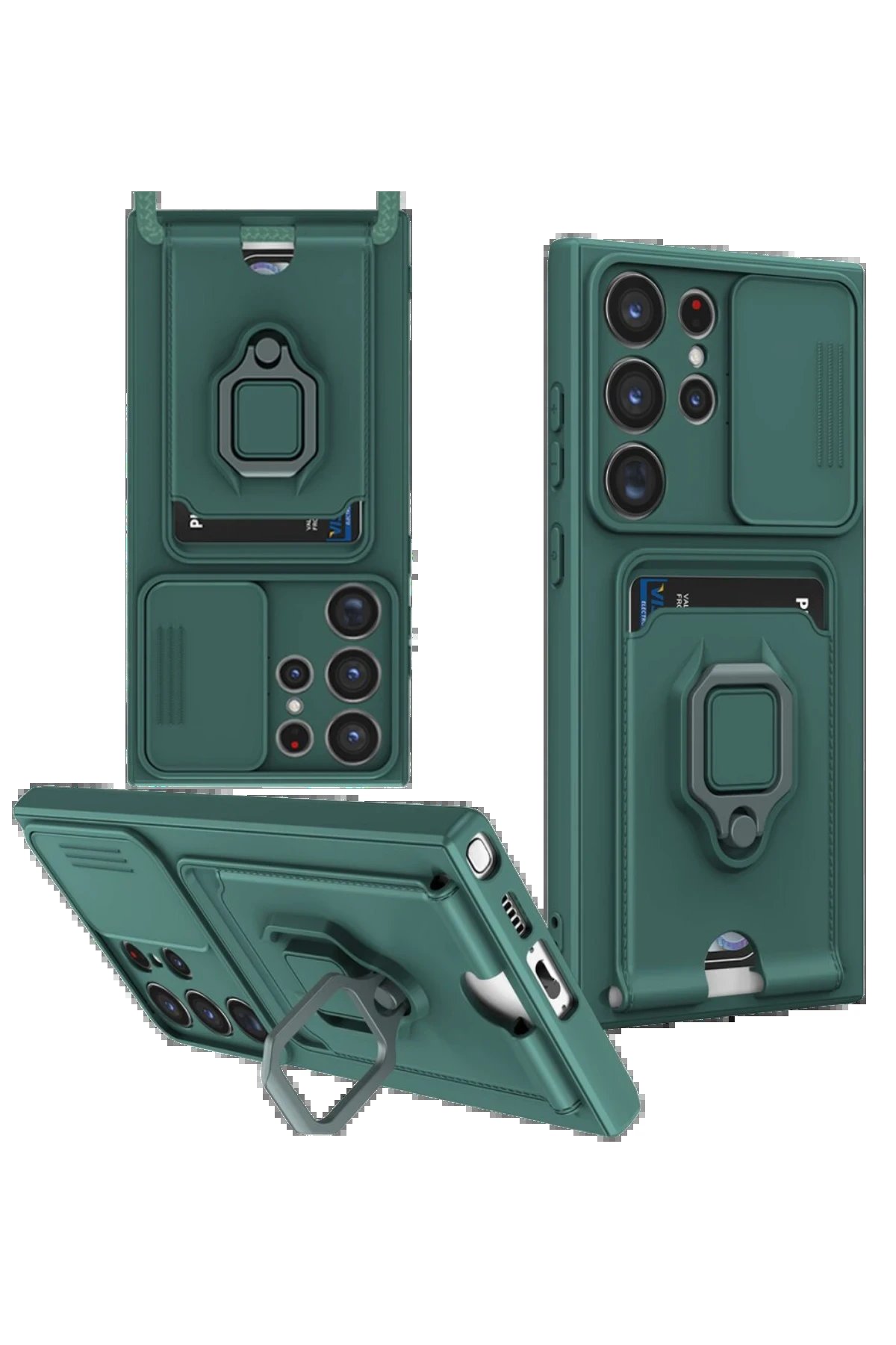 Samsung Galaxy S25 Ultra Kılıf Zuma Kartvizitli Yüzüklü Silikon - Yeşil-(5796)