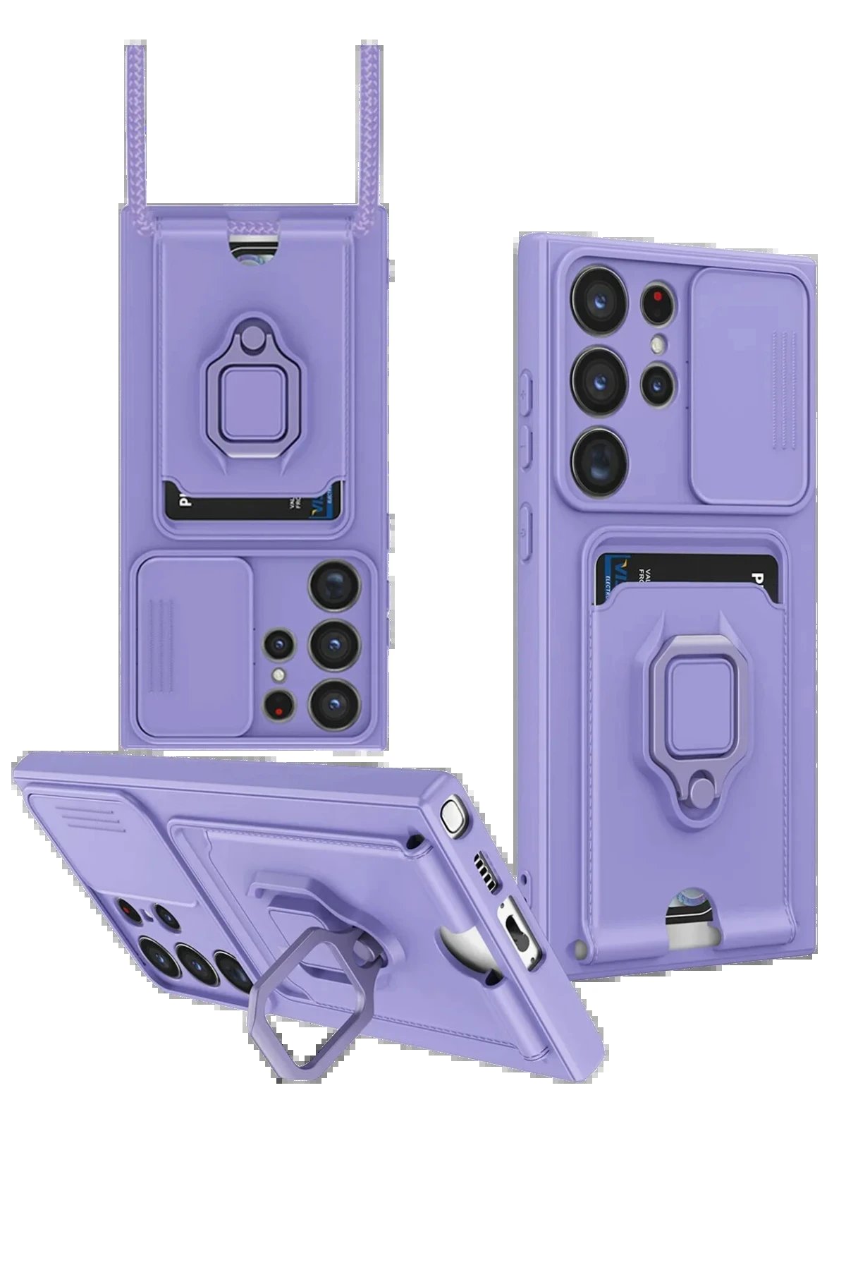 Samsung Galaxy S25 Ultra Kılıf Zuma Kartvizitli Yüzüklü Silikon - Lila-(5796)