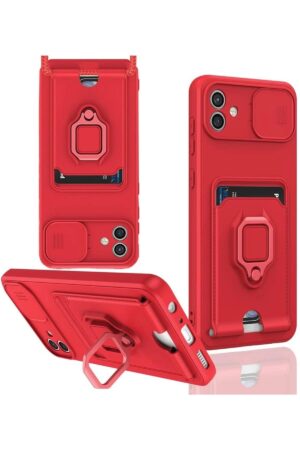 Samsung Galaxy A06 Kılıf Zuma Kartvizitli Yüzüklü Silikon - Kırmızı-(5796)