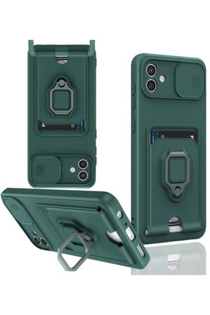 Samsung Galaxy A06 Kılıf Zuma Kartvizitli Yüzüklü Silikon - Yeşil-(5796)