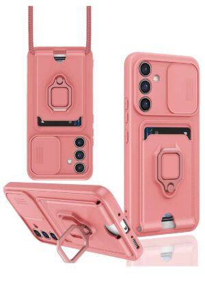 Samsung Galaxy A26 Kılıf Zuma Kartvizitli Yüzüklü Silikon - Pembe-(5796)