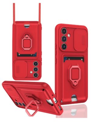 Samsung Galaxy A36 Kılıf Zuma Kartvizitli Yüzüklü Silikon - Kırmızı-(5796)