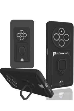 Xiaomi Redmi 14C Kılıf Zuma Kartvizitli Yüzüklü Silikon - Siyah-(5796)