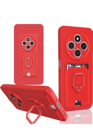 Xiaomi Redmi 14C Kılıf Zuma Kartvizitli Yüzüklü Silikon - Kırmızı-(5796)