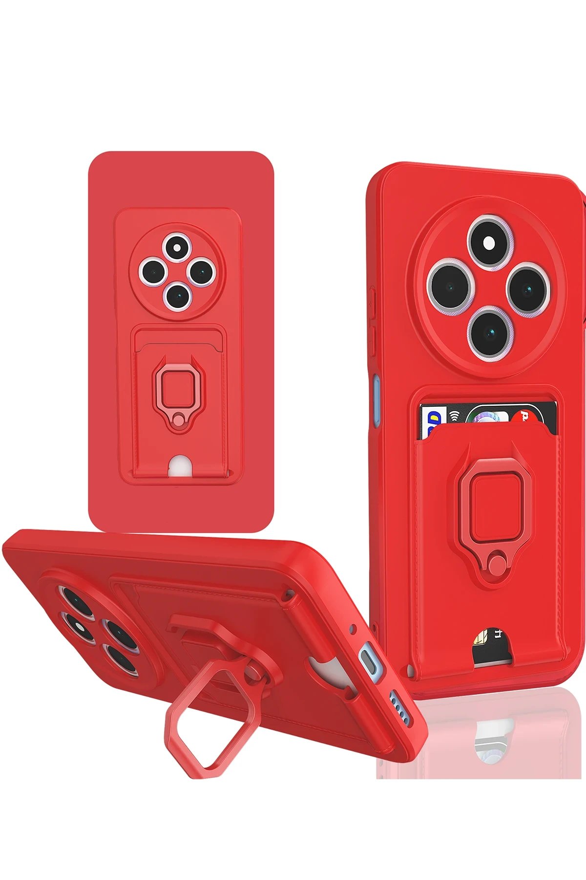 Xiaomi Redmi 14C Kılıf Zuma Kartvizitli Yüzüklü Silikon - Kırmızı-(5796)