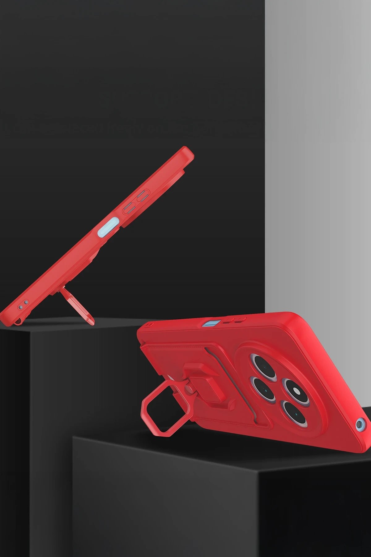 Xiaomi Redmi 14C Kılıf Zuma Kartvizitli Yüzüklü Silikon - Kırmızı-(5796) - Görsel 3