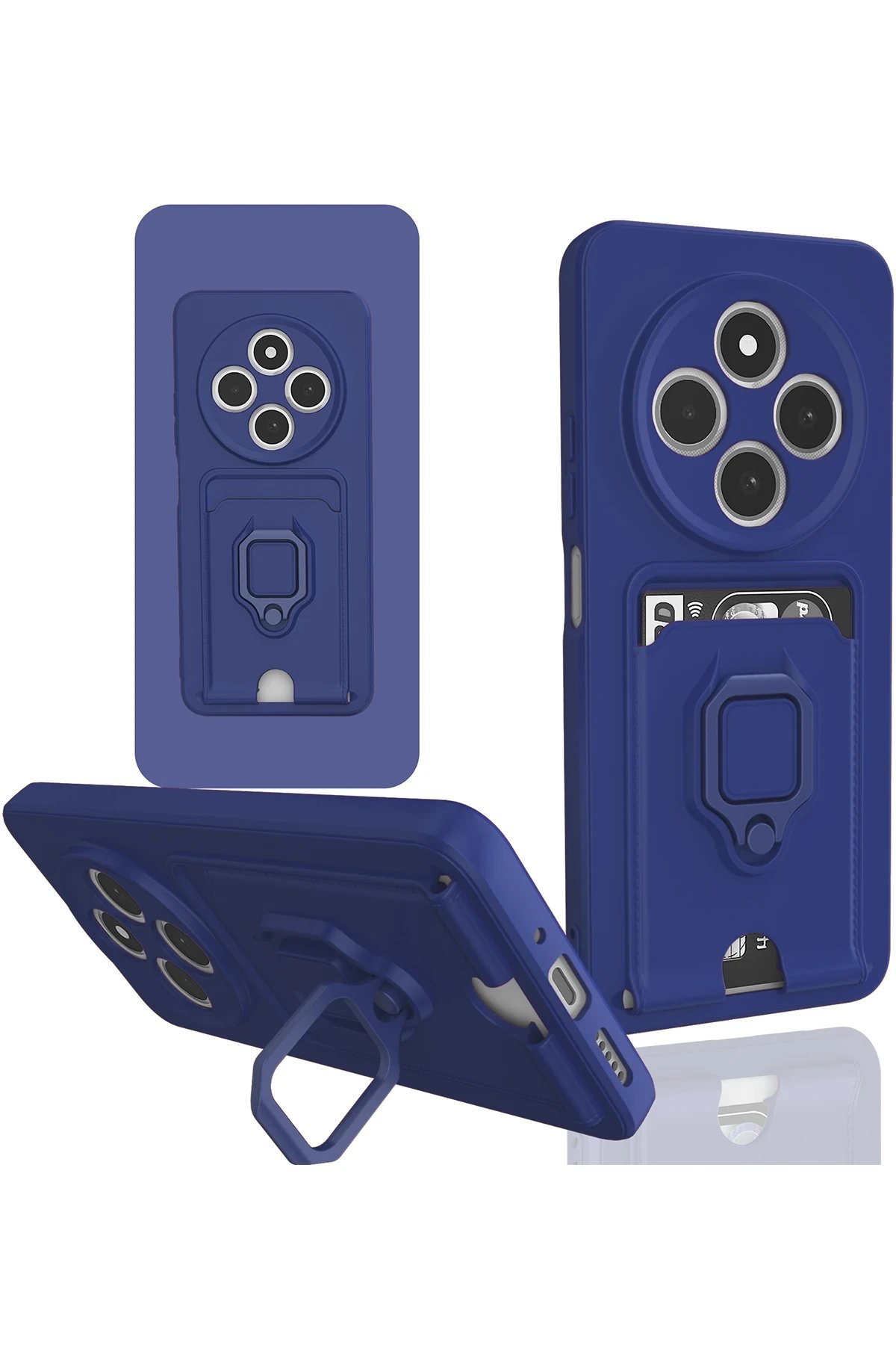 Xiaomi Redmi 14C Kılıf Zuma Kartvizitli Yüzüklü Silikon - Lacivert-(5796)
