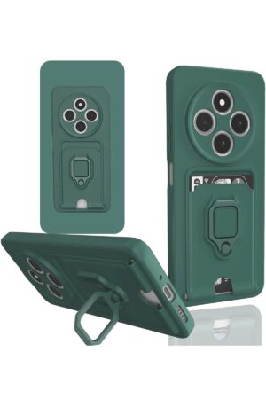 Xiaomi Redmi 14C Kılıf Zuma Kartvizitli Yüzüklü Silikon - Yeşil-(5796)