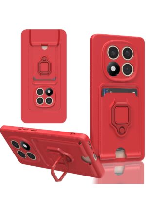 Xiaomi Redmi Note 14 Pro 5G Kılıf Zuma Kartvizitli Yüzüklü Silikon - Kırmızı-(5796)