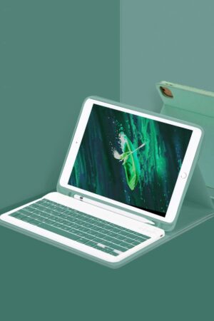 iPad Pro 12.9 (2024) Kılıf KC01 Smart Klavyeli Tablet Kılıfı - Koyu Yeşil-(5796)