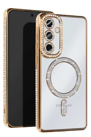 Samsung Galaxy S25 Kılıf Joke Simli Magneticsafe Kılıf - Gold-(5796)