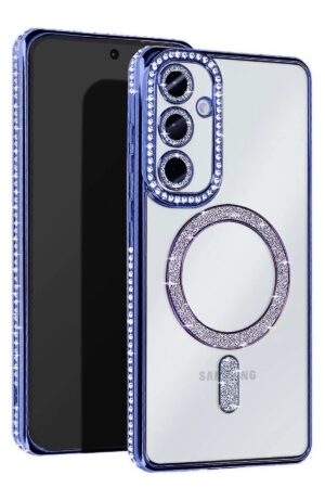 Samsung Galaxy S25 Kılıf Joke Simli Magneticsafe Kılıf - Mavi-(5796)