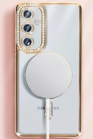Samsung Galaxy S25 Kılıf Joke Simli Magneticsafe Kılıf - Pembe-(5796)
