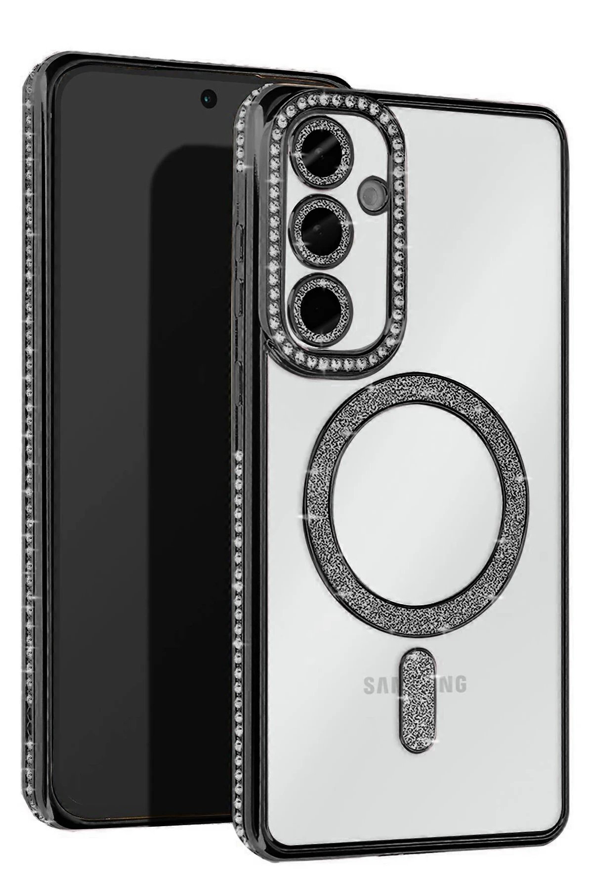 Samsung Galaxy S25 Plus Kılıf Joke Simli Magneticsafe Kılıf - Siyah-(5796)