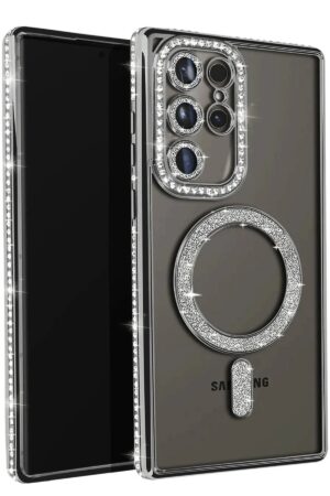 Samsung Galaxy S25 Ultra Kılıf Joke Simli Magneticsafe Kılıf - Siyah-(5796)