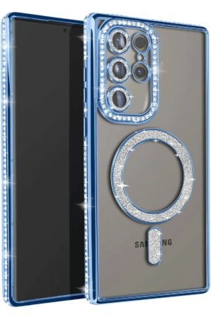 Samsung Galaxy S25 Ultra Kılıf Joke Simli Magneticsafe Kılıf - Mavi-(5796)