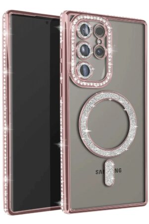 Samsung Galaxy S25 Ultra Kılıf Joke Simli Magneticsafe Kılıf - Pembe-(5796)