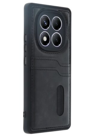 Xiaomi Redmi Note 14 Pro 5G Kılıf Sara Kartvizitli Deri Kılıf - Siyah-(5796)