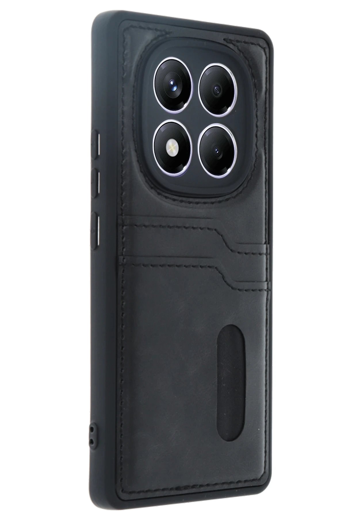 Xiaomi Redmi Note 14 Pro 5G Kılıf Sara Kartvizitli Deri Kılıf - Siyah-(5796)