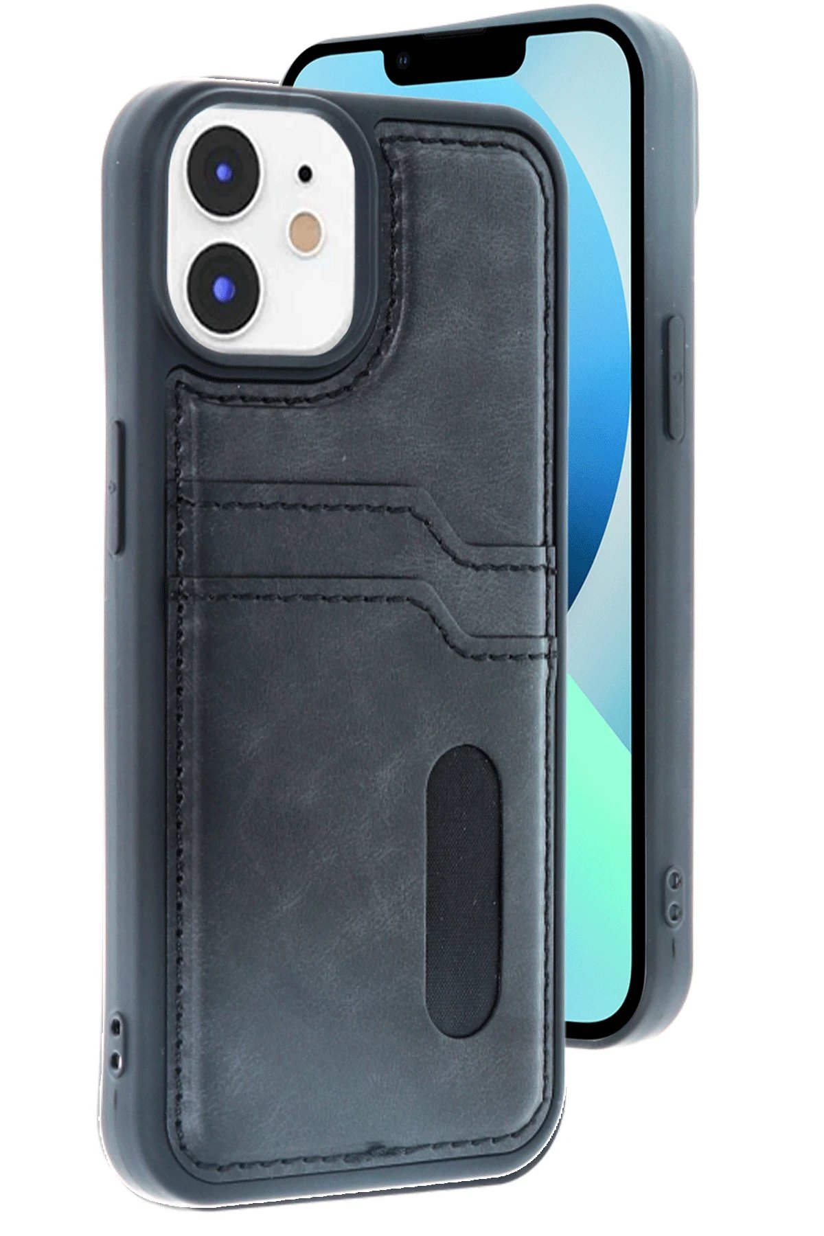 iPhone 11 Kılıf Sara Kartvizitli Deri Kılıf - Siyah-(5796)