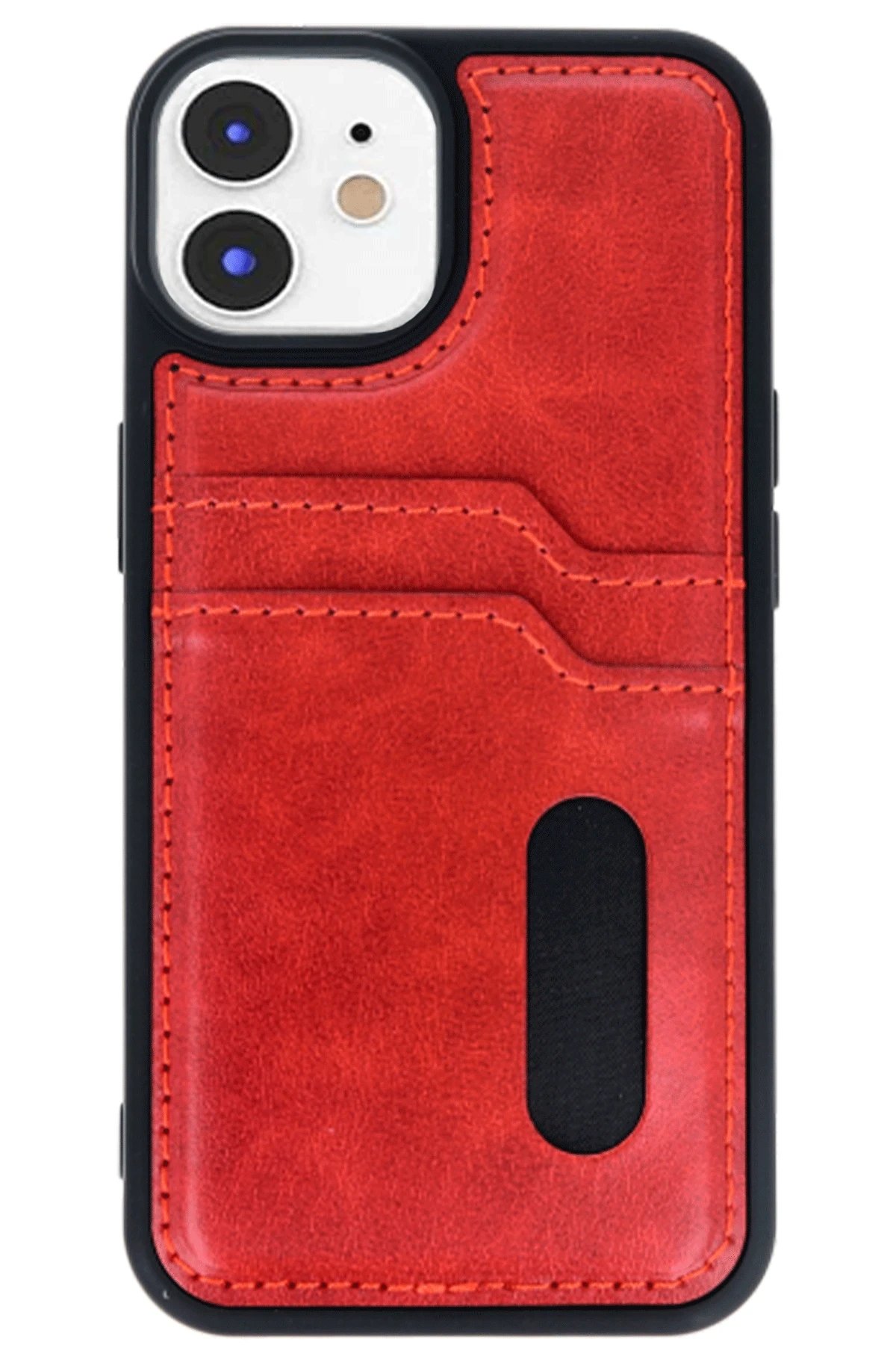 iPhone 11 Kılıf Sara Kartvizitli Deri Kılıf - Kırmızı-(5796) - Görsel 2