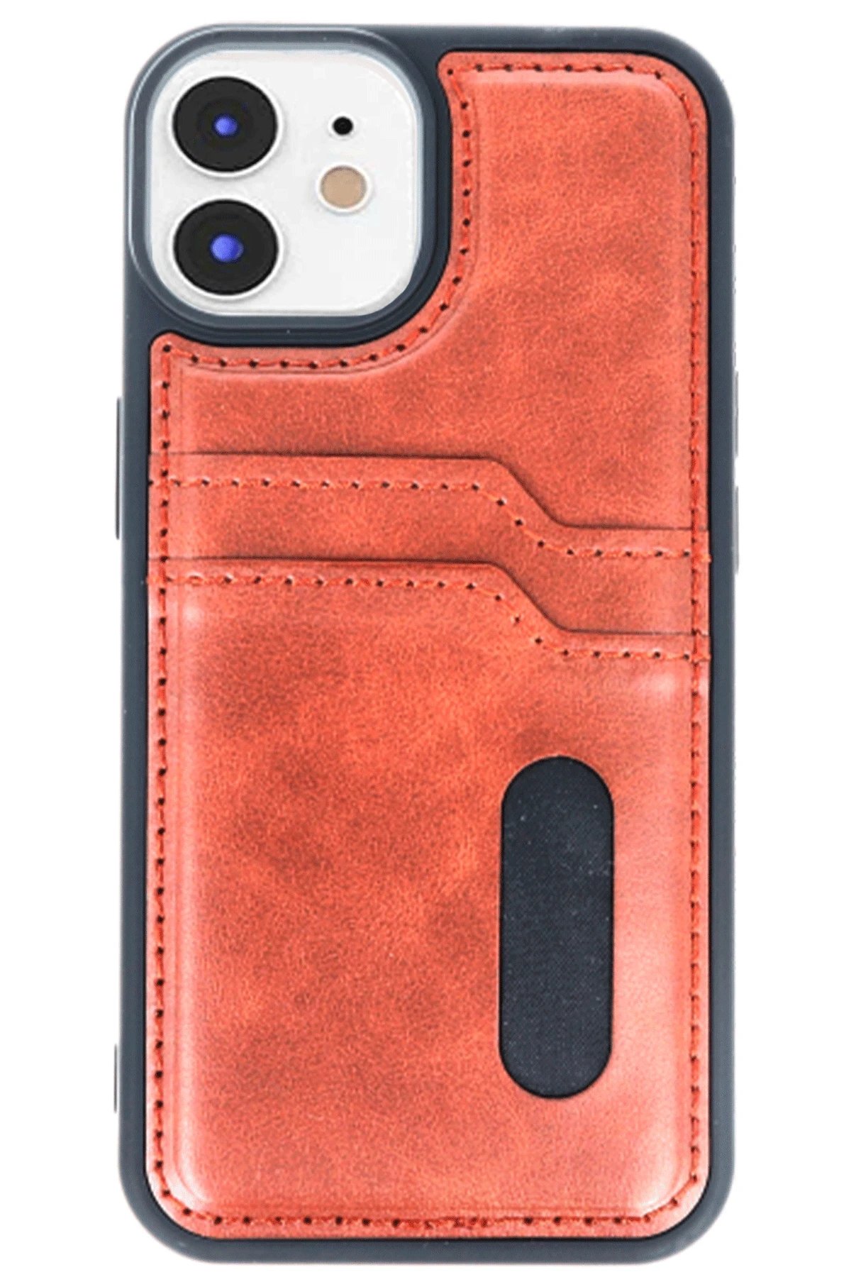 iPhone 11 Kılıf Sara Kartvizitli Deri Kılıf - Taba-(5796)