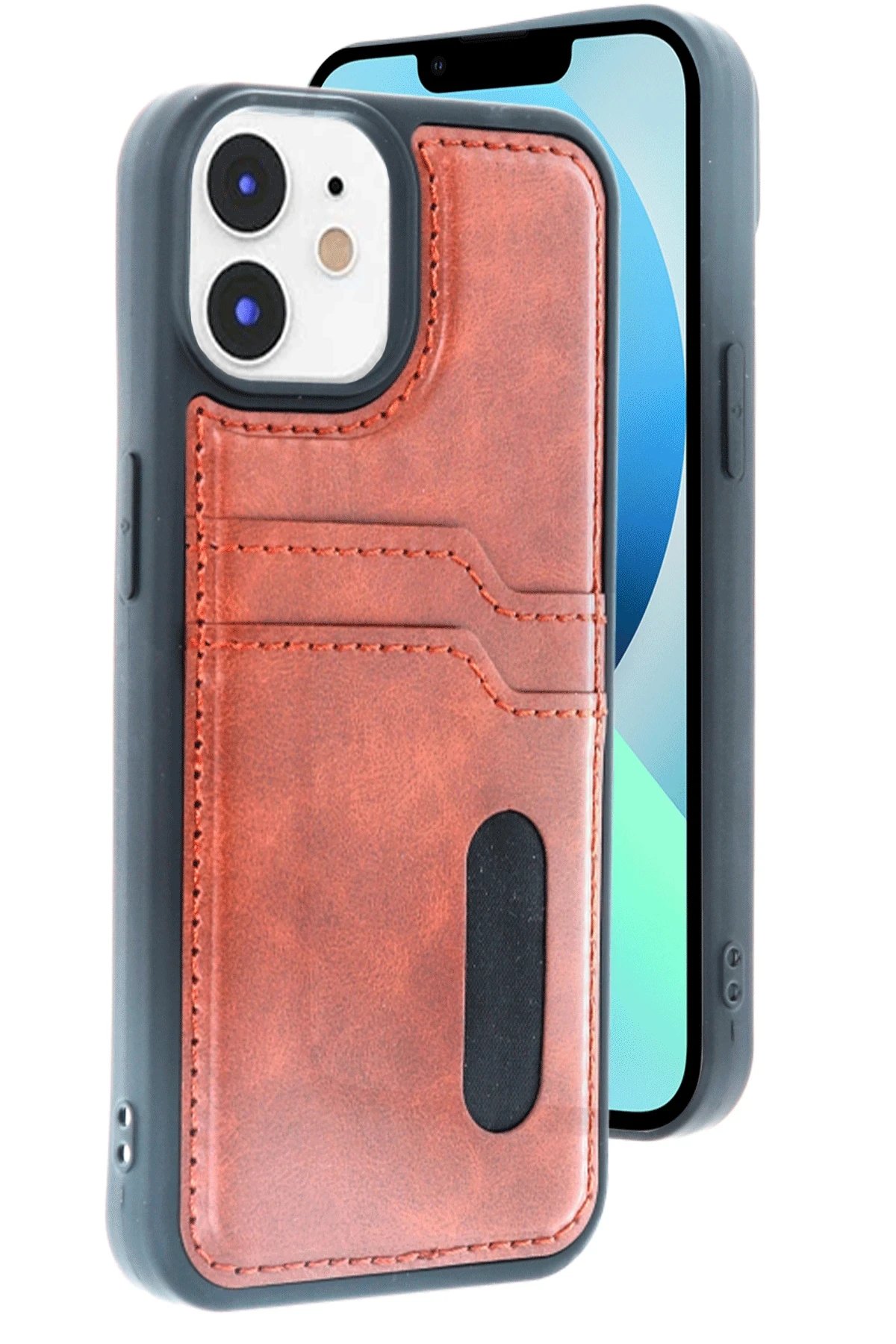 iPhone 11 Kılıf Sara Kartvizitli Deri Kılıf - Taba-(5796) - Görsel 2