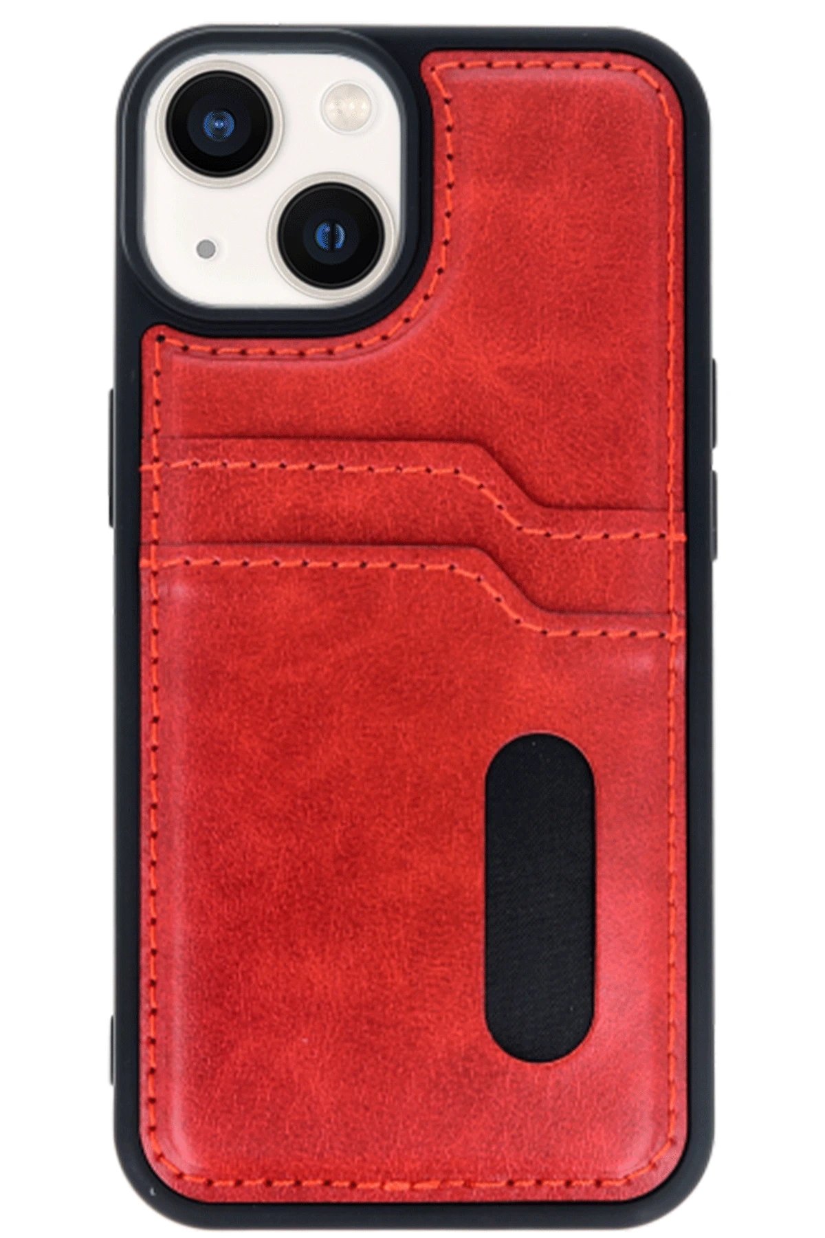 iPhone 14 Kılıf Sara Kartvizitli Deri Kılıf - Kırmızı-(5796) - Görsel 2