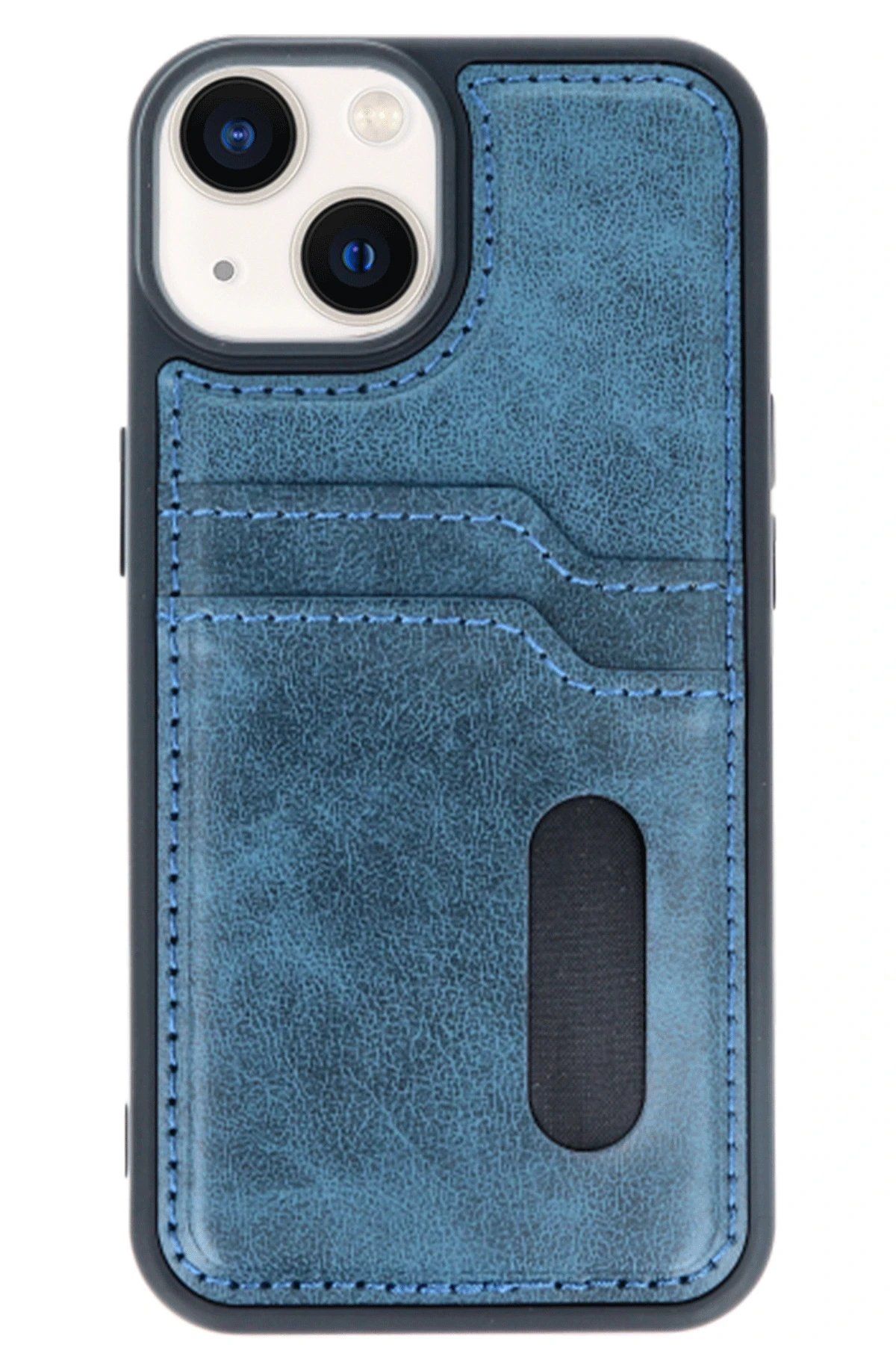 iPhone 14 Kılıf Sara Kartvizitli Deri Kılıf - Lacivert-(5796)