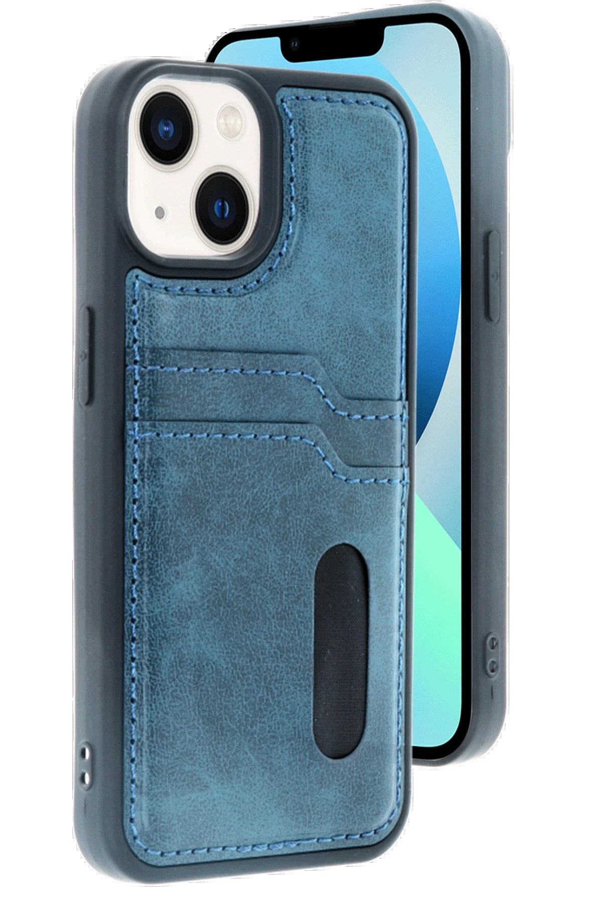 iPhone 14 Kılıf Sara Kartvizitli Deri Kılıf - Lacivert-(5796) - Görsel 2