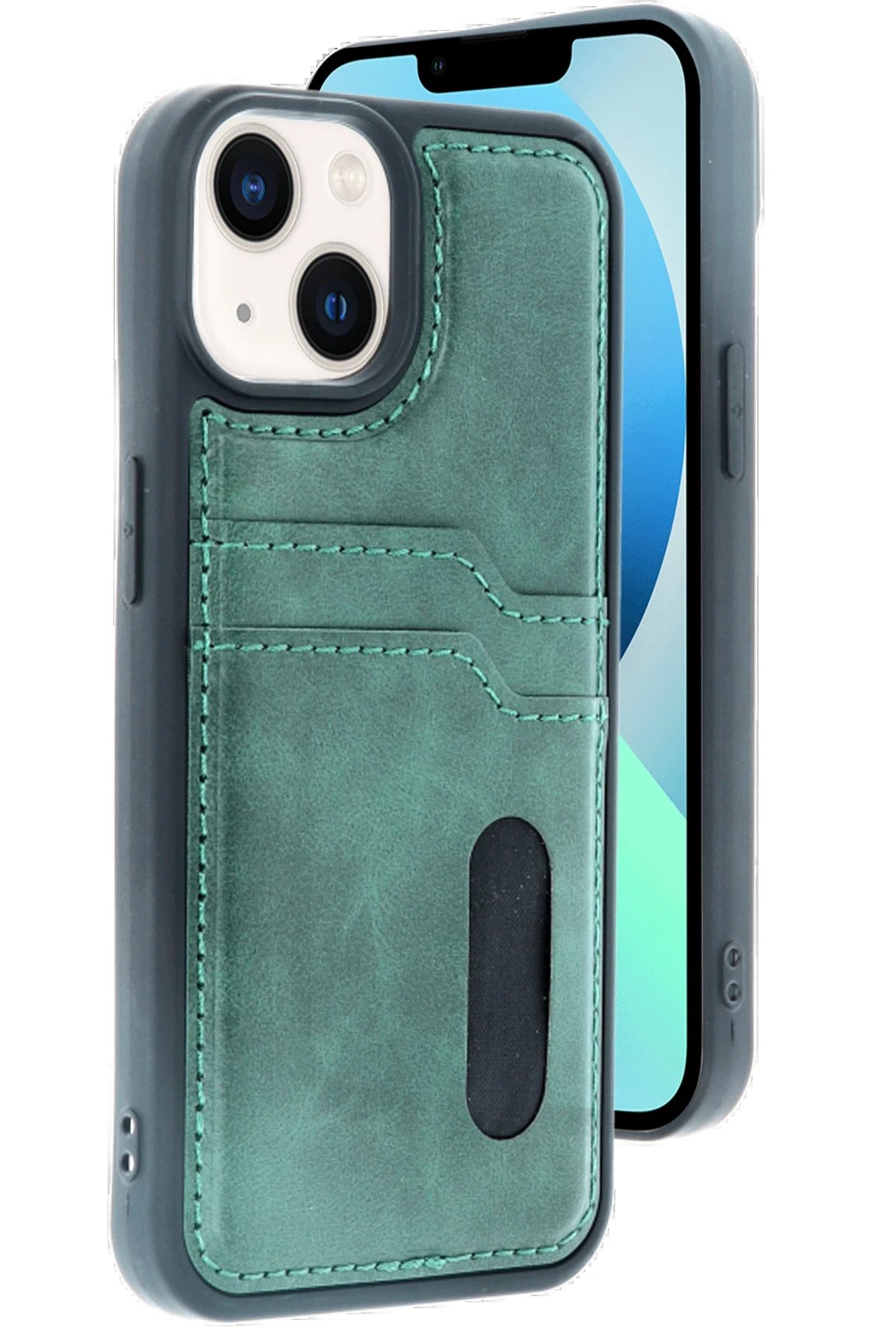 iPhone 14 Kılıf Sara Kartvizitli Deri Kılıf - Koyu Yeşil-(5796) - Görsel 3