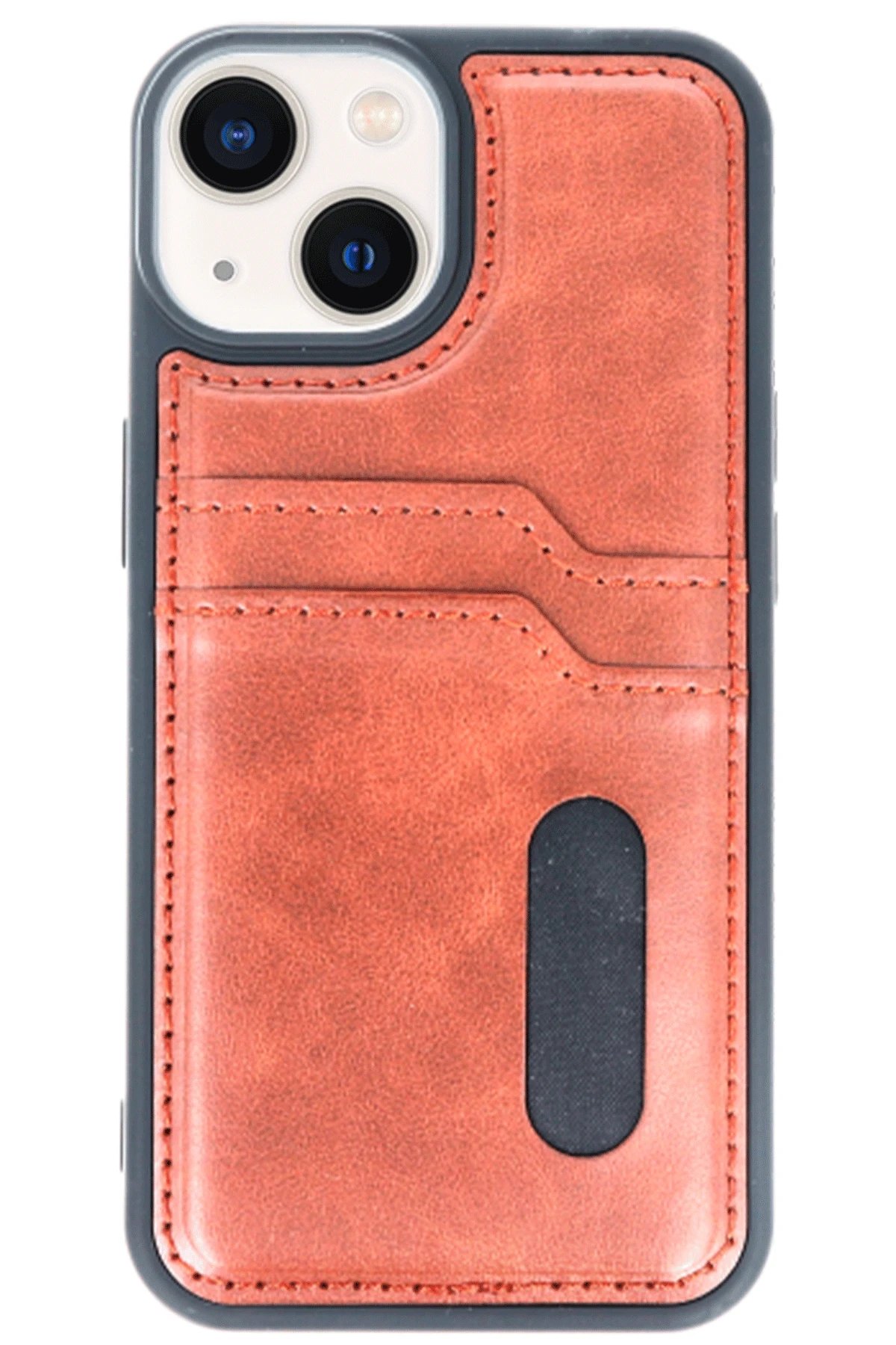 iPhone 14 Kılıf Sara Kartvizitli Deri Kılıf - Taba-(5796) - Görsel 2