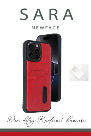 iPhone 16 Kılıf Sara Kartvizitli Deri Kılıf - Lacivert-(5796)