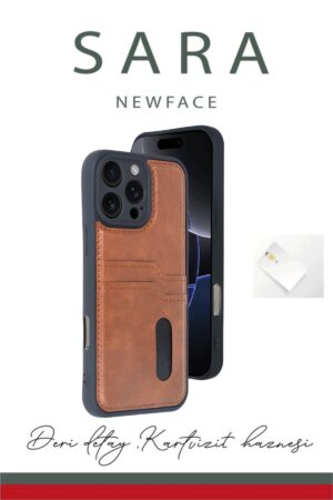 iPhone 16 Pro Max Kılıf Sara Kartvizitli Deri Kılıf - Lacivert-(5796)