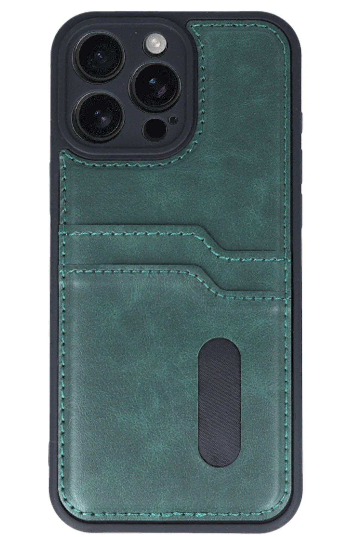 iPhone 16 Pro Max Kılıf Sara Kartvizitli Deri Kılıf - Koyu Yeşil-(5796) - Görsel 2