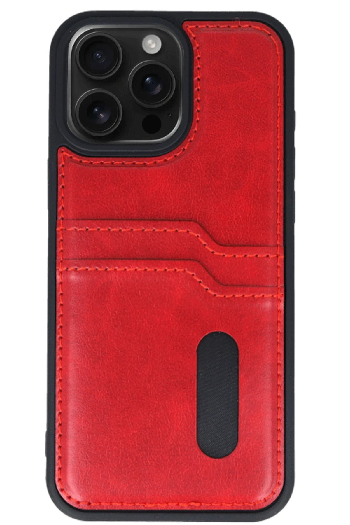 iPhone 15 Pro Max Kılıf Sara Kartvizitli Deri Kılıf - Kırmızı-(5796) - Görsel 2