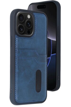 iPhone 14 Pro Max Kılıf Sara Kartvizitli Deri Kılıf - Lacivert-(5796)