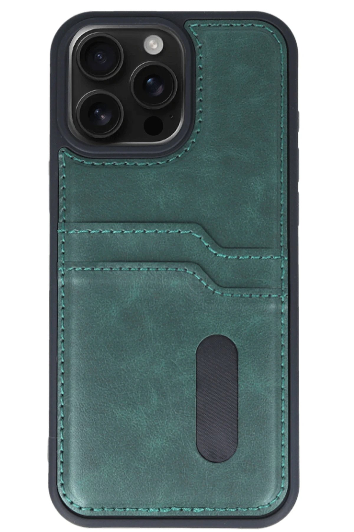 iPhone 14 Pro Max Kılıf Sara Kartvizitli Deri Kılıf - Koyu Yeşil-(5796) - Görsel 2