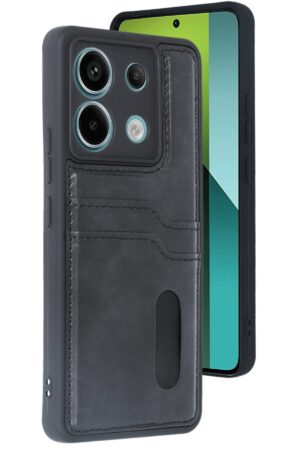 Xiaomi Redmi Note 13 Pro 5G Kılıf Sara Kartvizitli Deri Kılıf - Siyah-(5796)