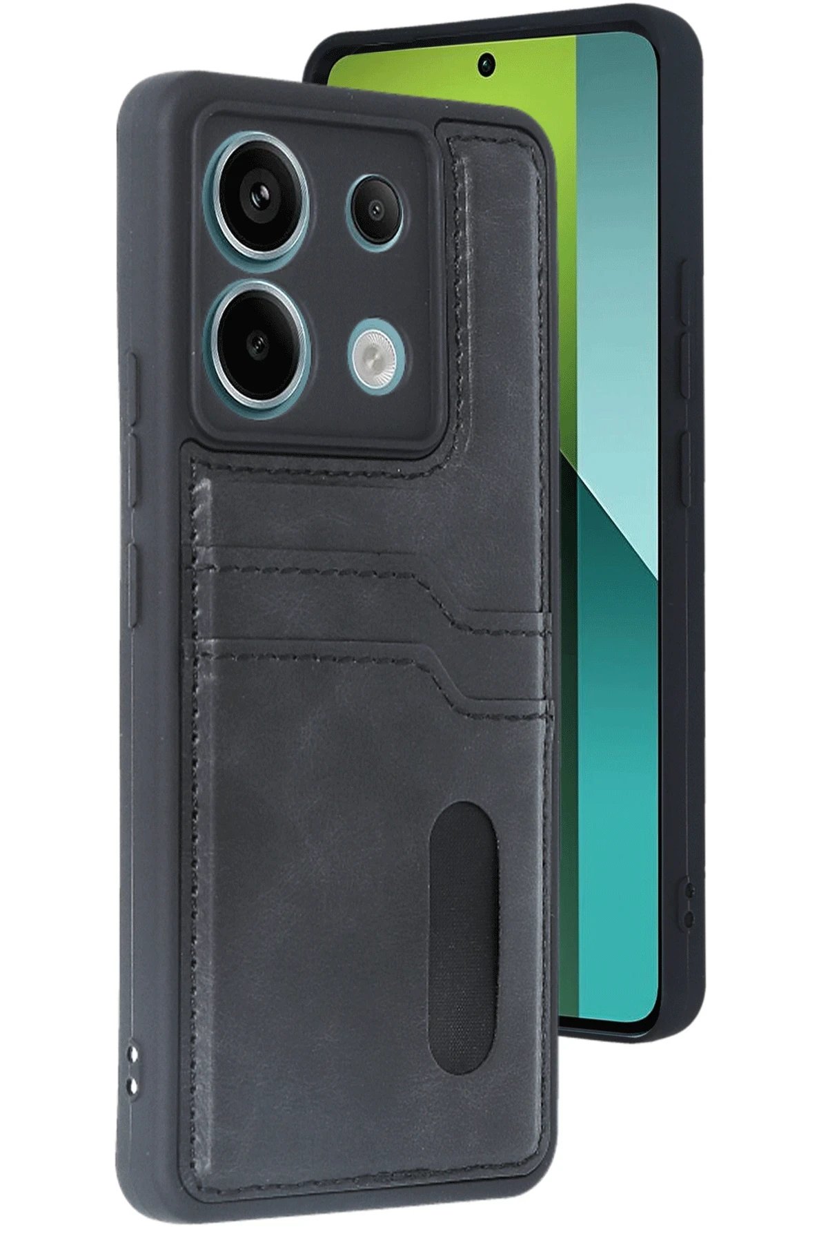 Xiaomi Redmi Note 13 Pro 5G Kılıf Sara Kartvizitli Deri Kılıf - Siyah-(5796)