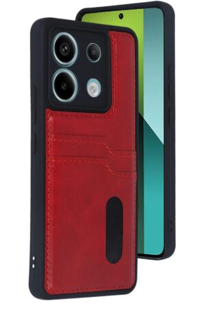 Xiaomi Redmi Note 13 Pro 5G Kılıf Sara Kartvizitli Deri Kılıf - Kırmızı-(5796)