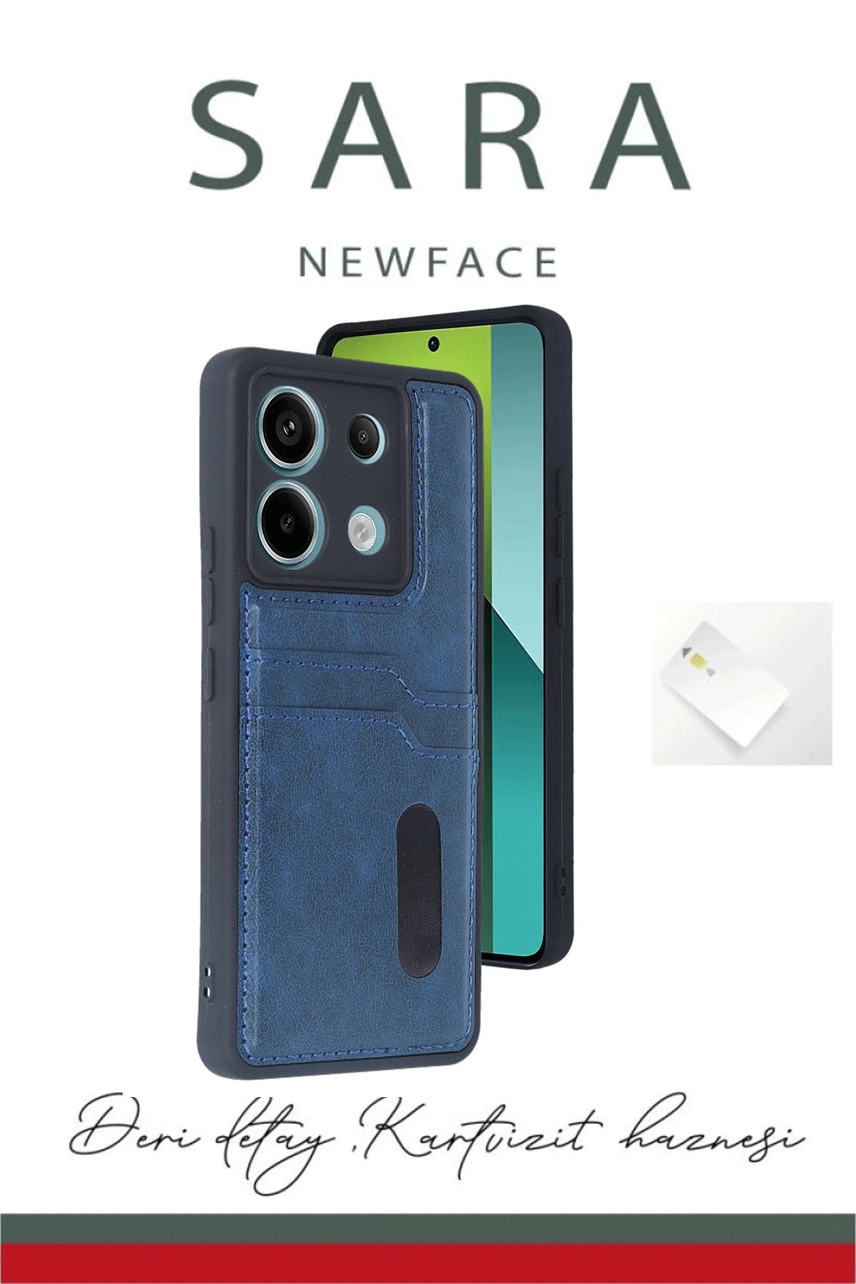 Xiaomi Redmi Note 13 Pro 5G Kılıf Sara Kartvizitli Deri Kılıf - Koyu Yeşil-(5796) - Görsel 3