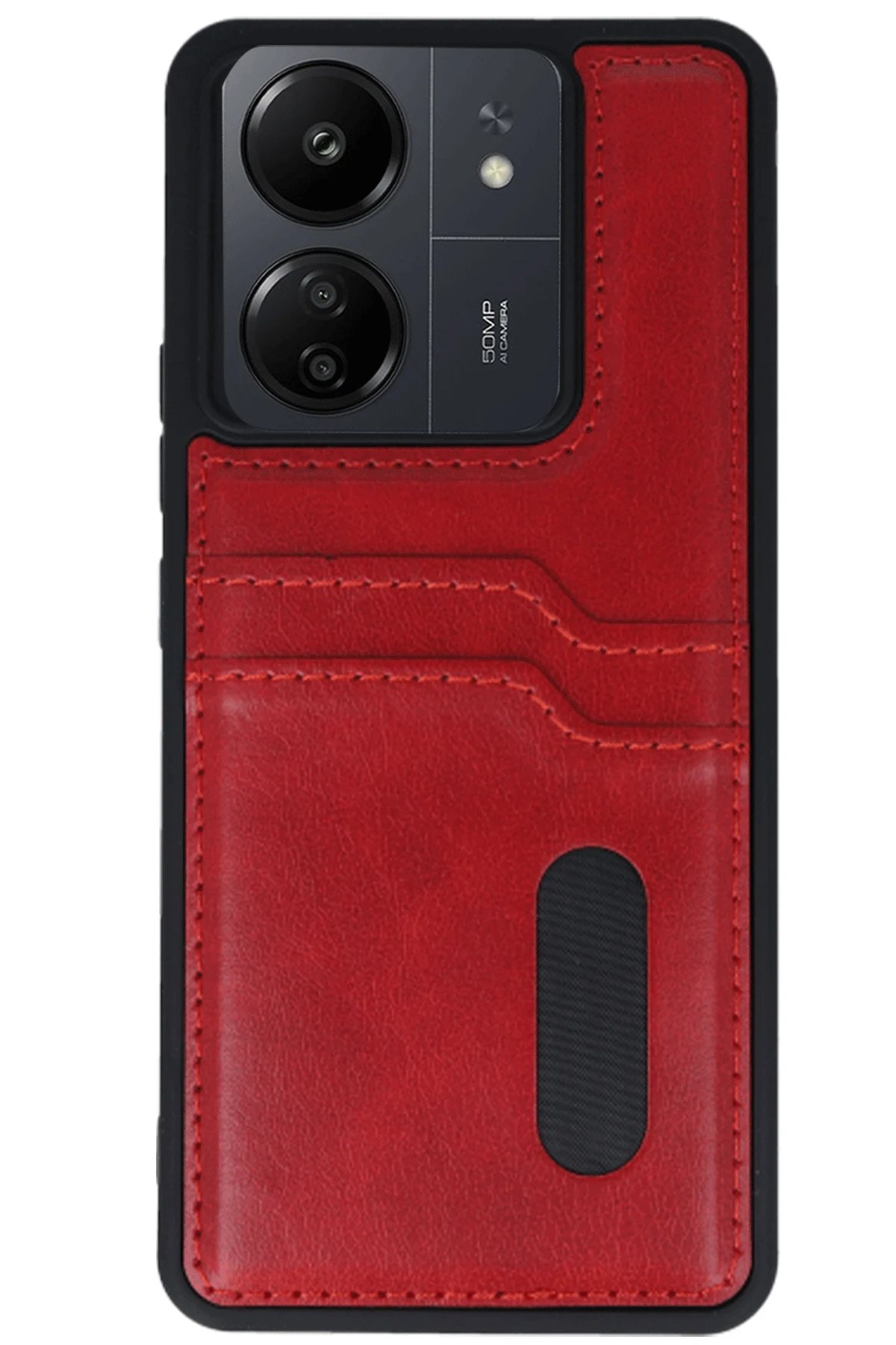 Xiaomi Redmi 13C Kılıf Sara Kartvizitli Deri Kılıf - Kırmızı-(5796) - Görsel 2