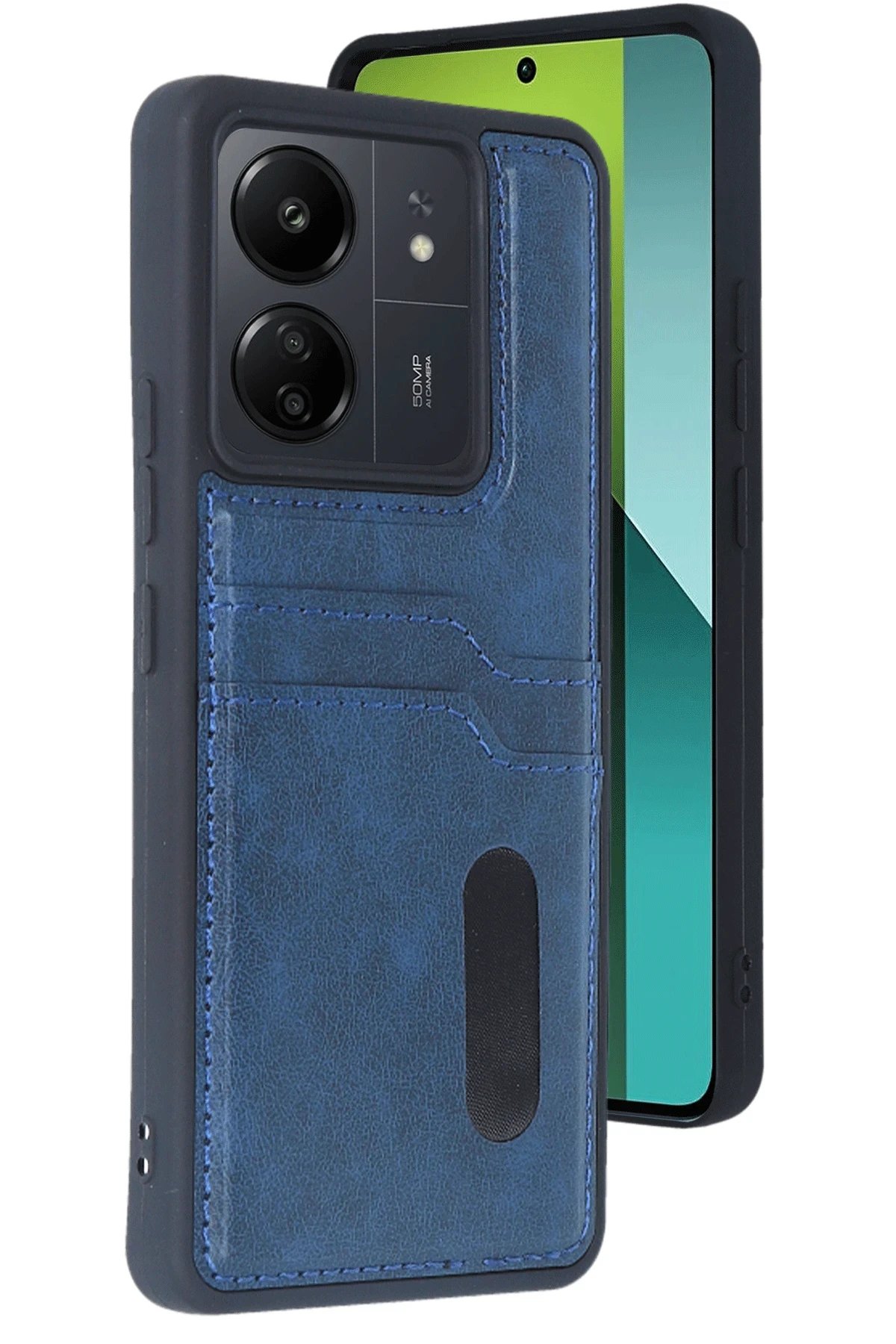 Xiaomi Redmi 13C Kılıf Sara Kartvizitli Deri Kılıf - Lacivert-(5796)